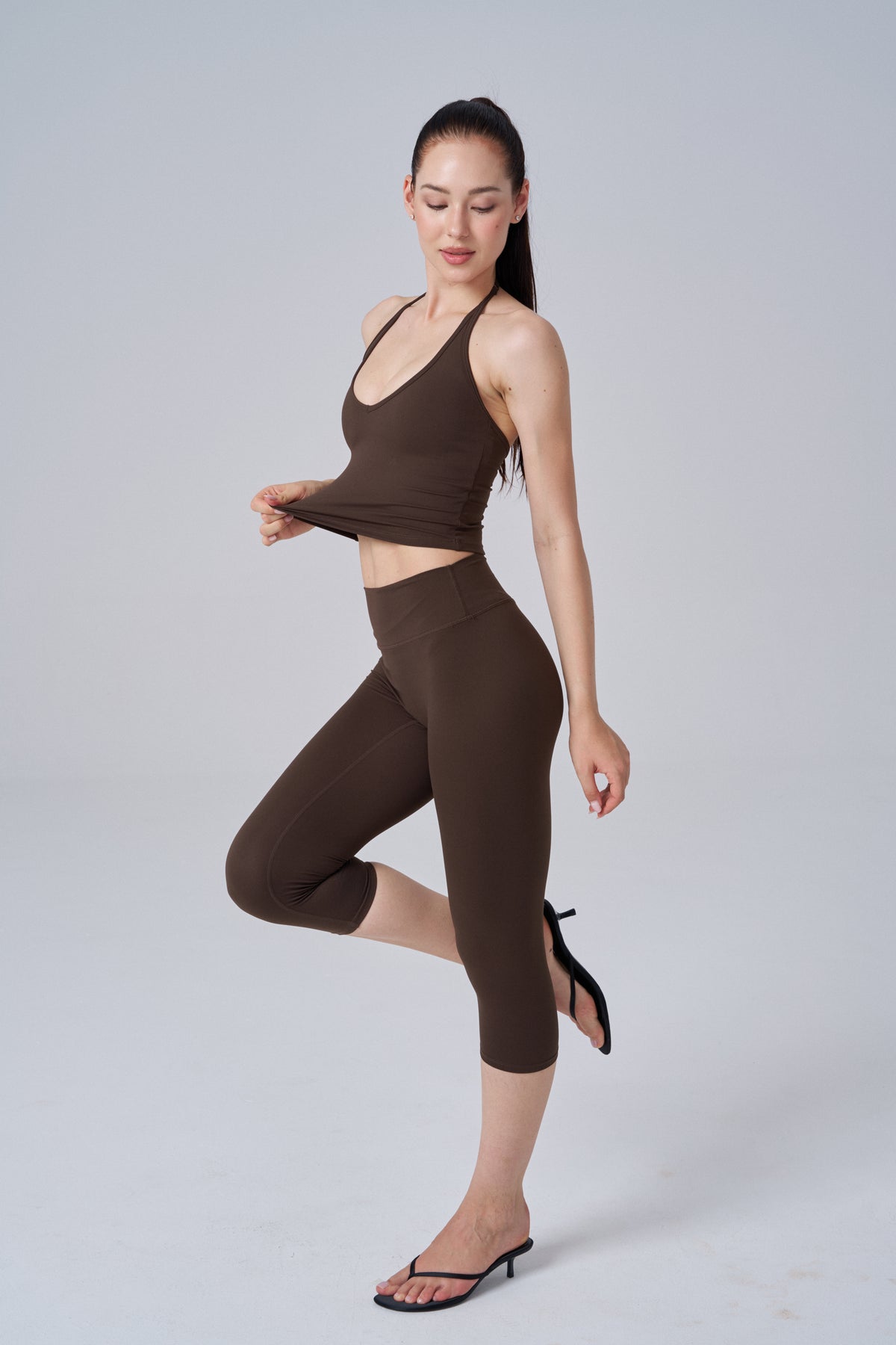 V Neck Plunge Halter Top | Dark Choco