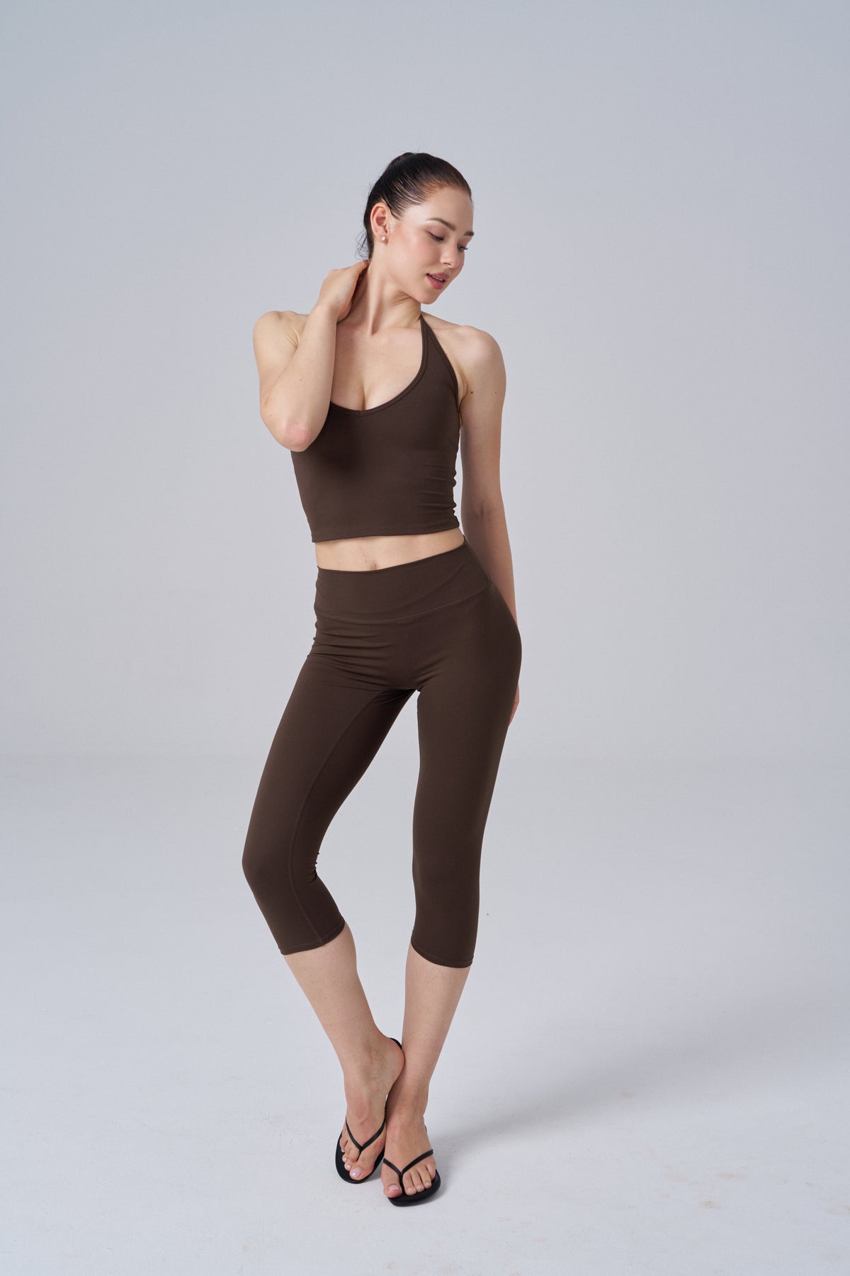 V Neck Plunge Halter Top | Dark Choco